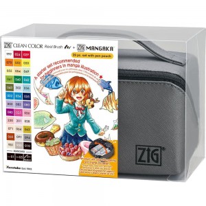 Estojo Caneta Kuretake Zig Real Brush + Mangaka c/39 Peças