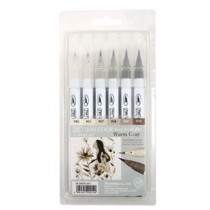 Estojo Caneta Kuretake Zig Clean Color Real Brush Warm Gray 6 Unidades