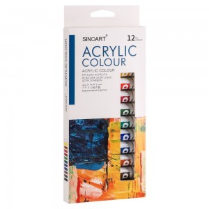 Estojo Kit Tinta Acrilica Sinoart 12 cores Tubo 12ml