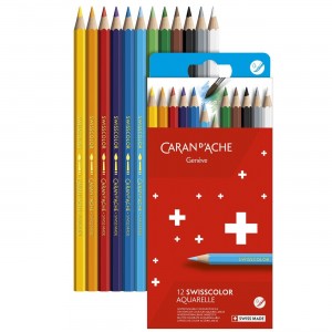 Lápis Aquarelável Swisscolor Cardboard Caran D'Ache 12 Cores