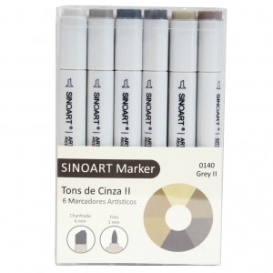 Marcador Artístico Sinoart Marker 06 Cores Tons de Cinza II