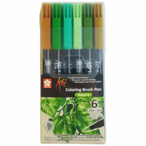 Caneta Ponta de Pincel 6 Cores Natureza Koi Sakura