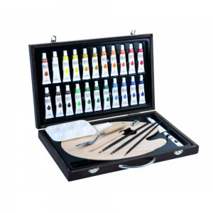 Estojo Completo Tinta Acrilica Sinoart Premium Box 34 Peças